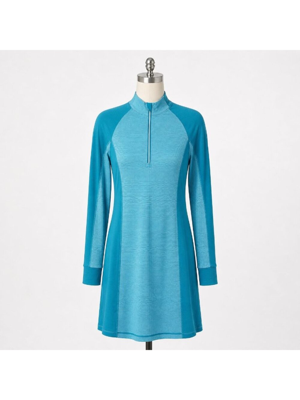 Title Nine Guthrie Activewear Dress 1/2 Zip Blue Microstripe Size Medium